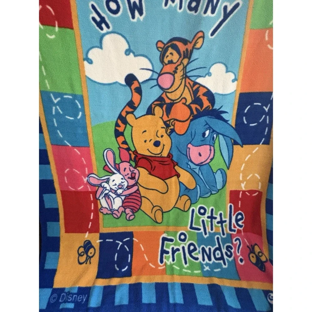 Vintage Disney Winnie the Pooh Piglet Tigger Eeyore Oversized Blanket 7'x5' Rare